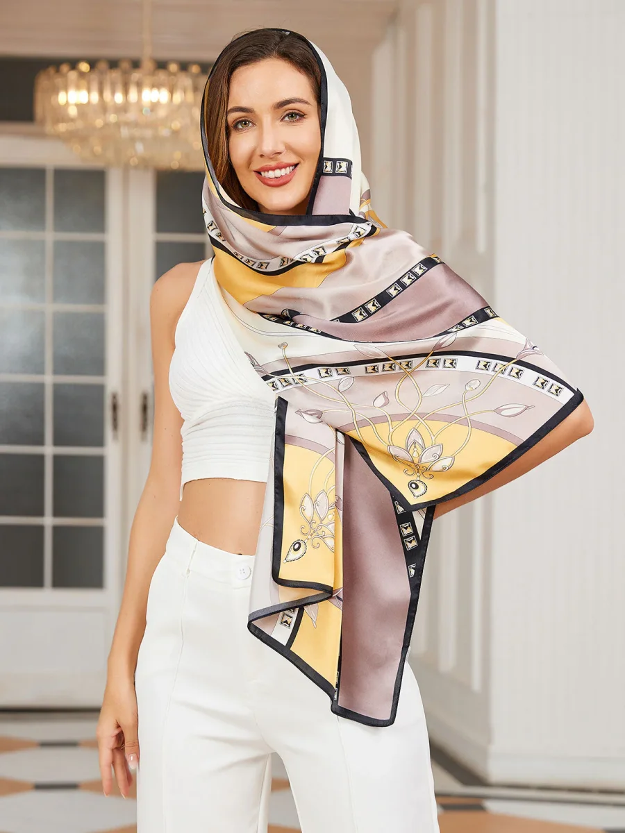 100% Maulbeerseide bedruckter rechteckiger langer Schalschal 170x53cm – Bild 2