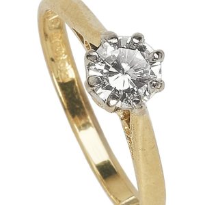 Um 1980 – 18ct Gold & Platin Verlobungsring mit Diamant Solitär
