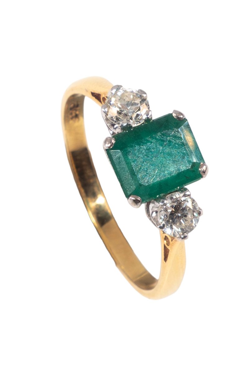 Um 1970 – Trilogy Ring mit Smaragd & Diamanten – Bild 2