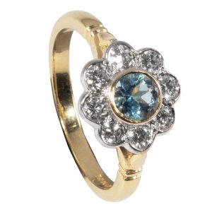 Datiert 1995 – Vintage Ring mit Aquamarin und Diamanten