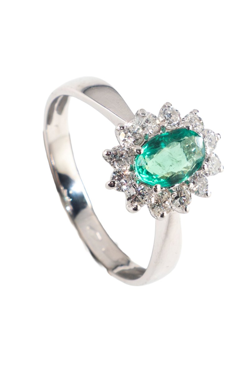 Um 1990 – Entourage Ring mit Smaragd und Diamanten – Bild 2