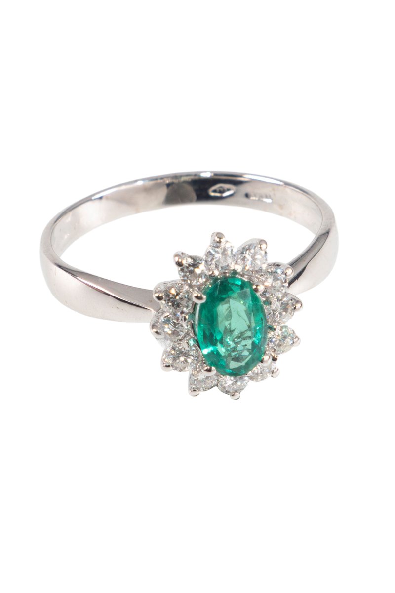 Um 1990 – Entourage Ring mit Smaragd und Diamanten – Bild 4